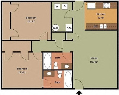 2 bed 2 bath Peeler Floor Planat Serene at Creekstone Apartments, Athens, GA, 30601